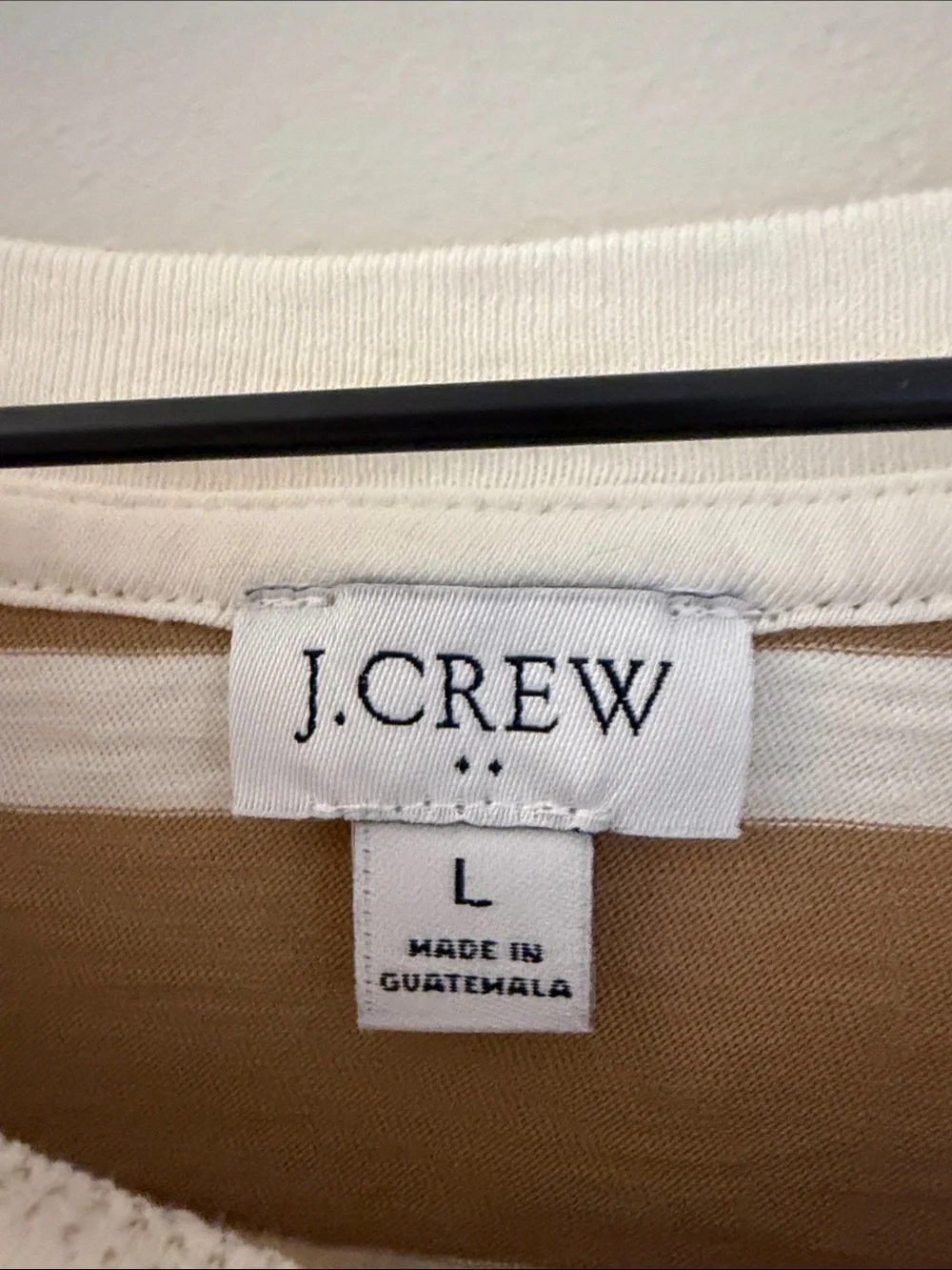 J.Crew Long Sleeve Stripe Tee camel ivory crewneck 100% cotton L